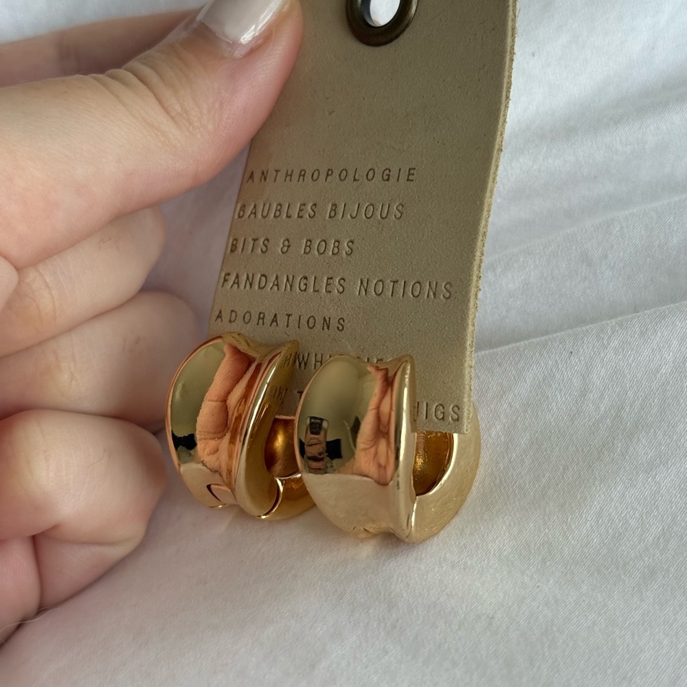 Anthropologie Shiny Gold Statement Earrings